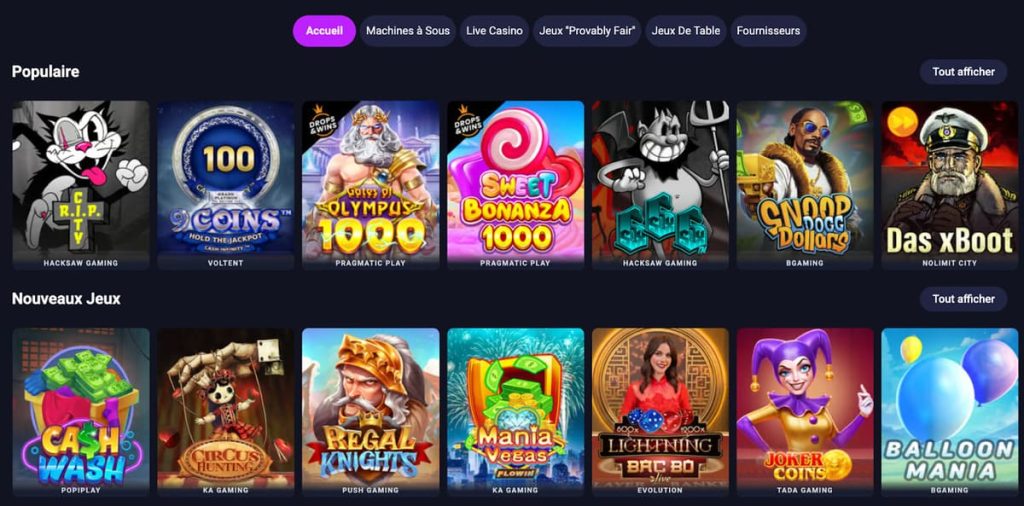 MetaSpins Casino page accueil
